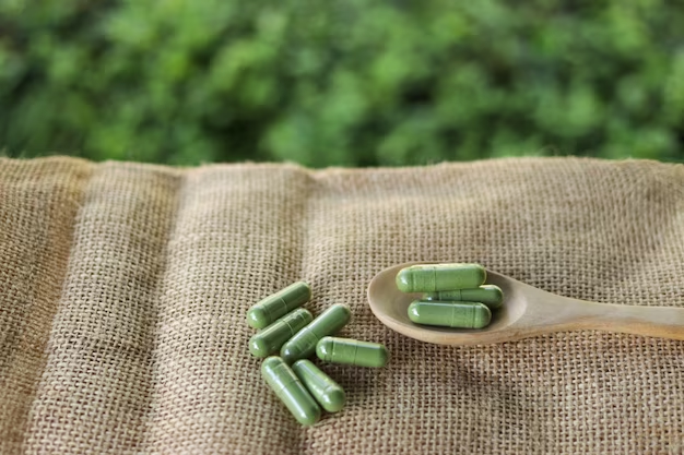 Herbal capsules in a spoon