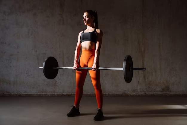 A woman performing deadlifts in gym attire