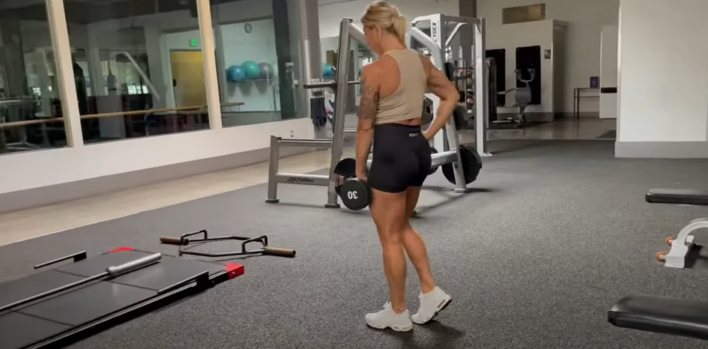 Woman performing B-Stance RDL at the gym